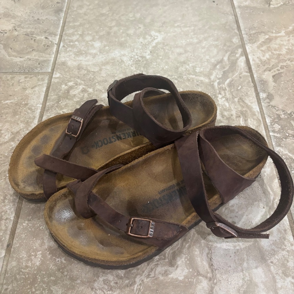 Birkenstock Yara Habana Oiled Leather Ankle Strap Sandals Brown Womens 37 L6 M4 - Picture 10 of 11